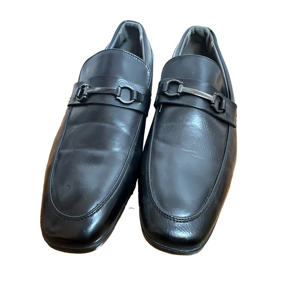 ADOLFO Men's Black Horsebit Leather Smooth Loafers Dress Shoes‎ Buckle Italy 11
